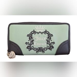NWOT Juicy Couture Heritage Zip Around Wallet Sage Crystals Logo